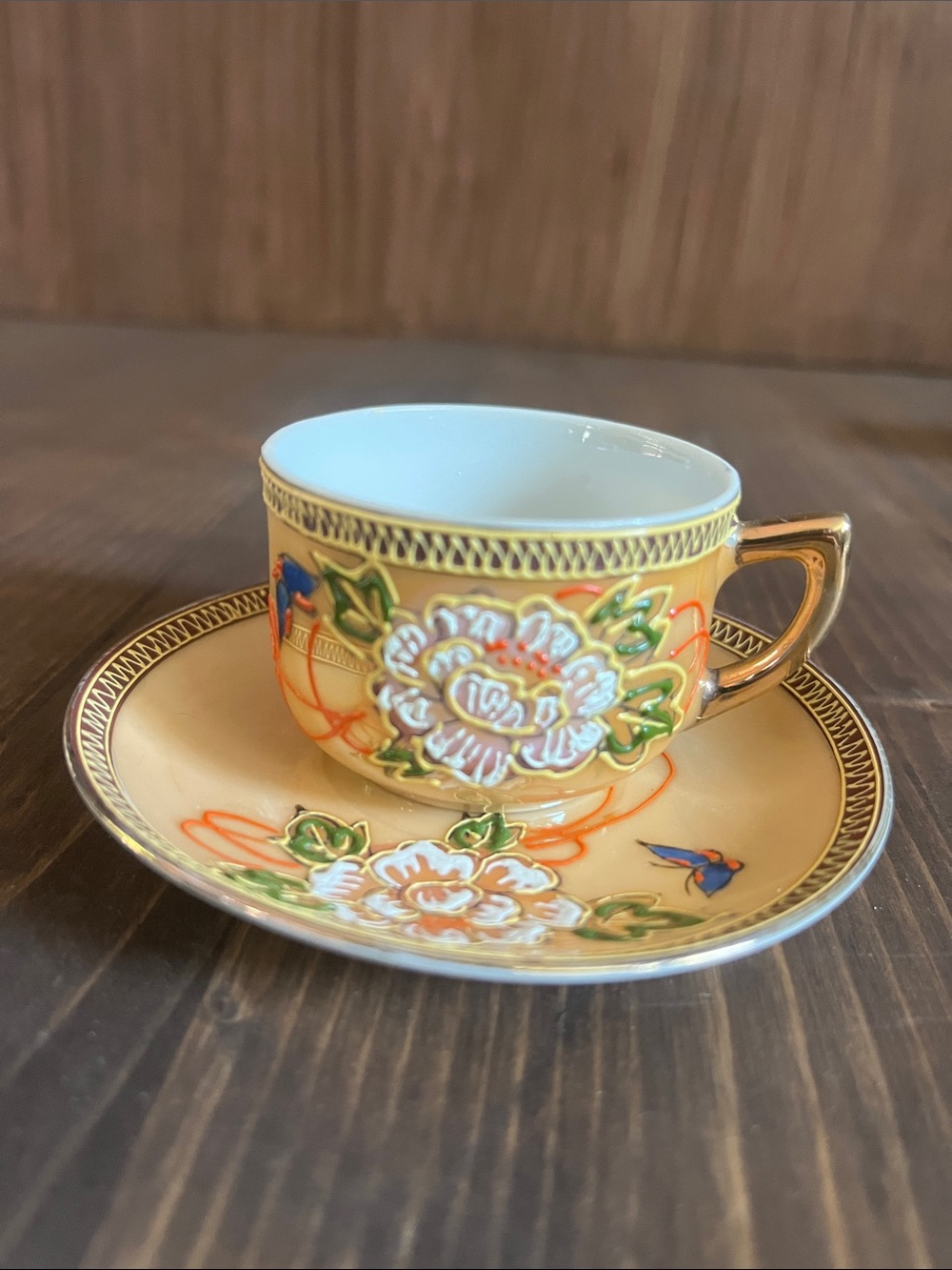 Hand-Painted Floral Demitasse Cup & Saucer